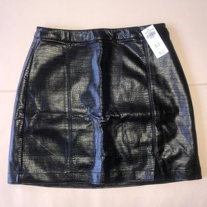 Black Vegan Leather Crocodile Mini Skirt